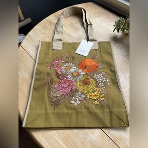 Spell Foxglove Olive Floral Embroidered Tote NWT